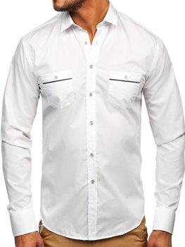 Koszula męska elegancka z długim rękawem biała Bolf 5792