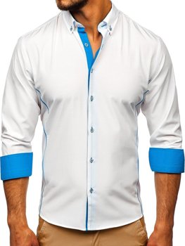 Koszula męska elegancka z długim rękawem biało-błękitna Bolf 5722-1-A
