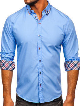 Koszula męska elegancka z długim rękawem błękitna Bolf 3701