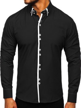 Koszula męska elegancka z długim rękawem czarna Bolf 1721-1
