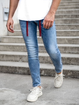 Niebieskie spodnie jeansowe męskie skinny fit Denley KX555-1A