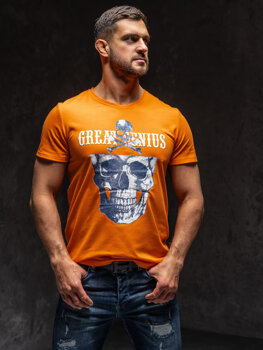 Pomarańczowy T-shirt męski z nadrukiem Denley Y70005