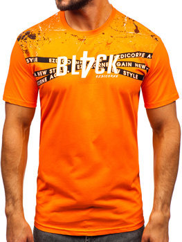 Pomarańczowy bawełniany t-shirt męski z nadrukiem Denley 14722