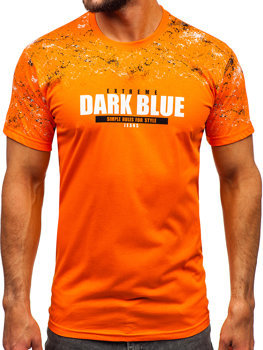 Pomarańczowy bawełniany t-shirt męski z nadrukiem Denley 14725