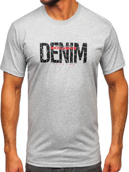 Szary bawełniany t-shirt męski z nadrukiem Denley 14746