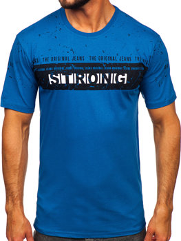 T-shirt męski z nadrukiem niebieski Denley 14204