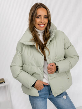 Zielona pikowana kurtka damska zimowa bez kaptura Denley 23062