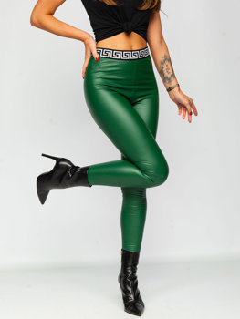 Zielone legginsy z imitacji skóry damskie Denley MY16572