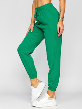 Zielone materiałowe spodnie joggery damskie Denley W7322