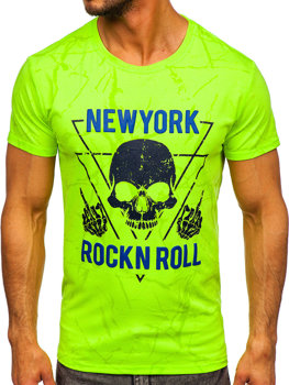Zielony-neon T-shirt męski z nadrukiem Denley Y70030
