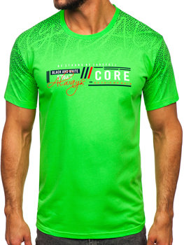 Zielony-neon bawełniany t-shirt męski z nadrukiem Denley 14710