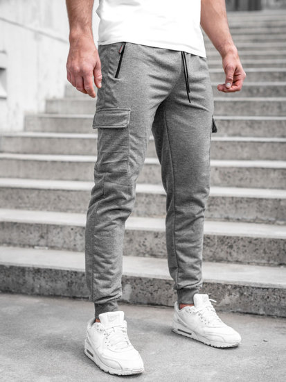 Antracytowe bojówki spodnie męskie joggery dresowe Denley JX5061A