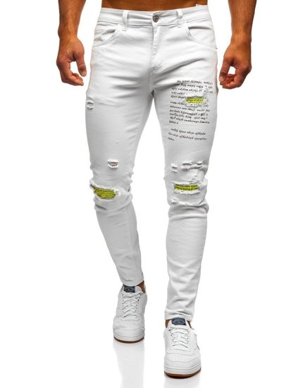 Białe jeansowe spodnie męskie skinny fit Denley KA1870-12