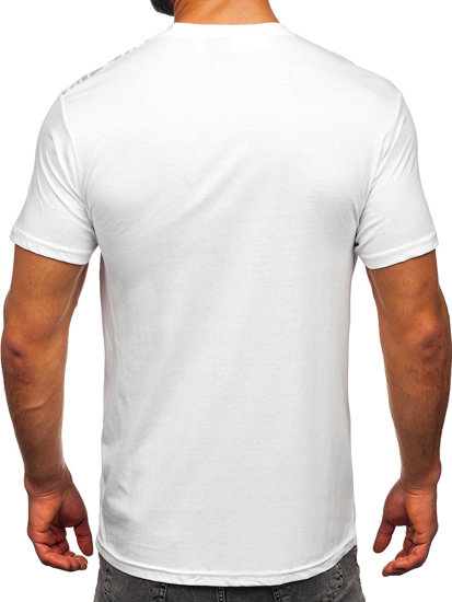 Biały bawełniany t-shirt męski z nadrukiem Denley 14720