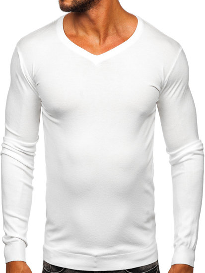 Biały sweter męski w serek Denley MMB601