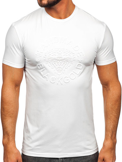 Biały t-shirt męski z nadrukiem Denley MT3056