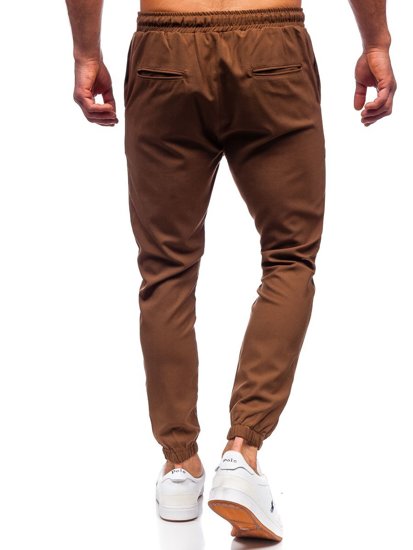Brązowe spodnie materiałowe joggery męskie Denley 0011