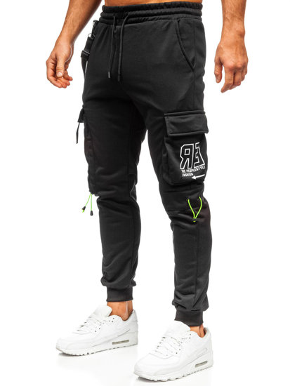 Czarne bojówki spodnie męskie joggery dresowe Denley HS7047