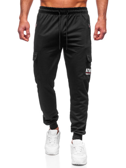 Czarne bojówki spodnie męskie joggery dresowe Denley JX5061
