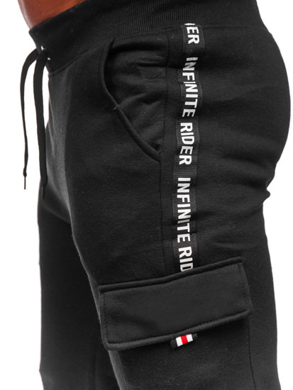 Czarne bojówki spodnie męskie joggery dresowe Denley JX8715