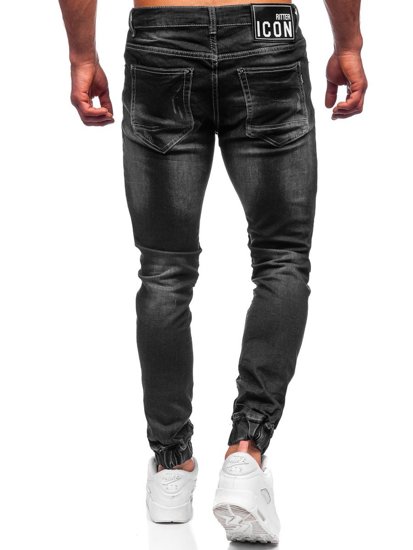 Czarne spodnie jeansowe joggery męskie Denley 30051S0
