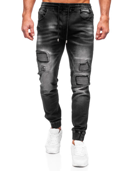 Czarne spodnie jeansowe joggery męskie Denley MP0052-2N