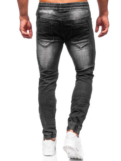 Czarne spodnie jeansowe joggery męskie Denley MP0088N