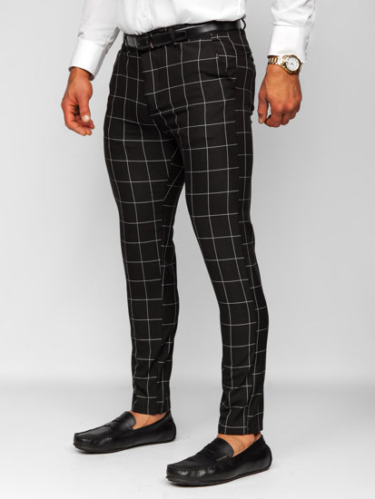 Czarne spodnie materiałowe chinosy w kratę męskie Denley 0040