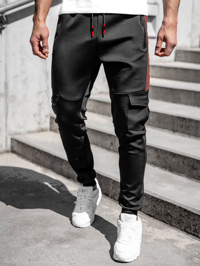 Czarne spodnie męskie joggery dresowe bojówki Denley K10283