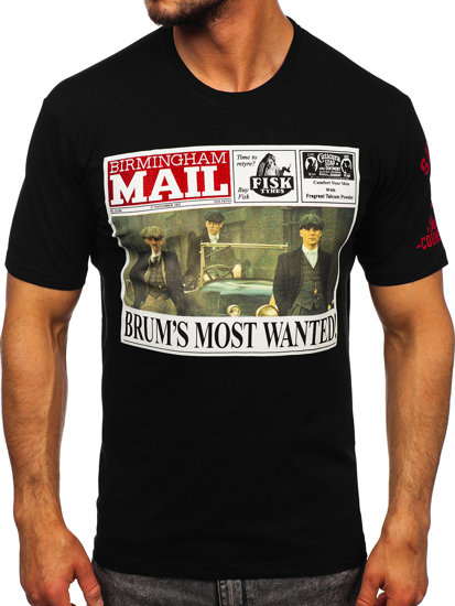 Czarny t-shirt męski z aplikacjami Bolf 2826