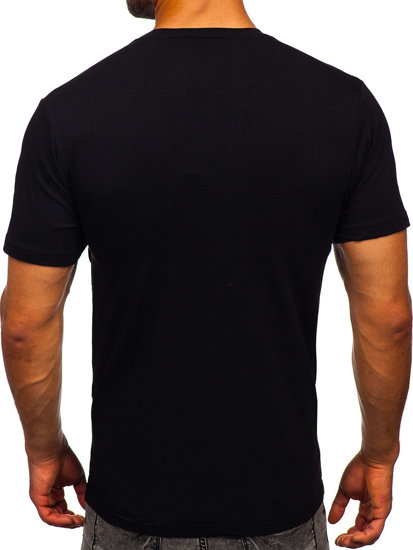 Czarny t-shirt męski z aplikacjami Denley 2352