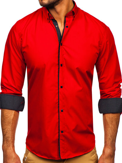 Czerwona koszula męska elegancka z długim rękawem Bolf 7724-1