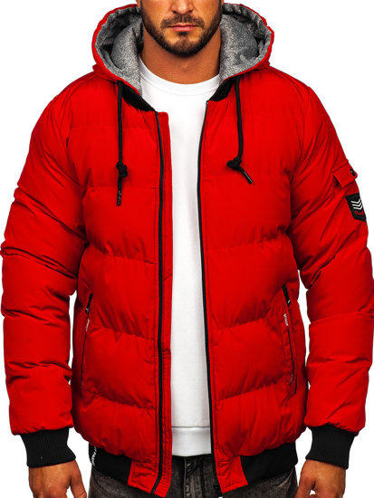 Czerwona pikowana kurtka męska zimowa Denley 7408