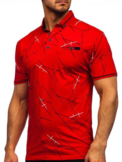 Czerwona z nadrukiem koszulka polo męska  Denley 192280