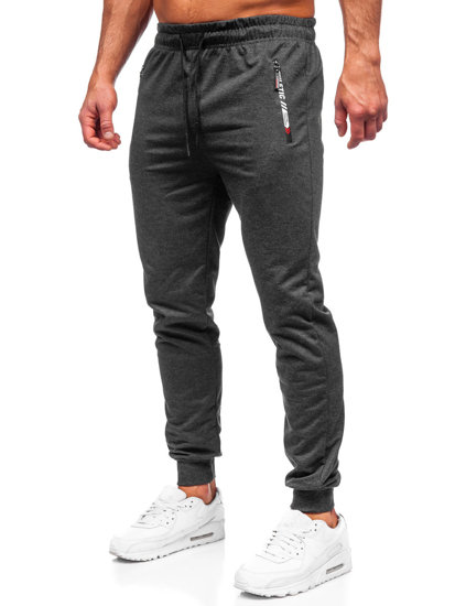Grafitowe spodnie męskie joggery dresowe Denley JX5006