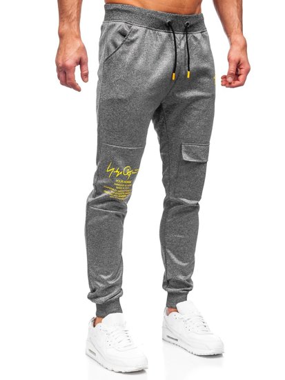 Grafitowe spodnie męskie joggery dresowe bojówki Denley K10286