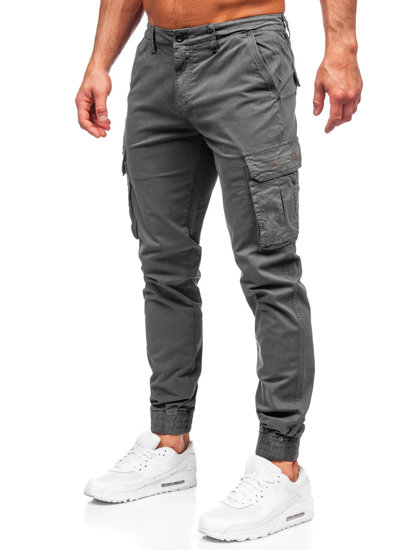 Grafitowy spodnie jeansowe joggery bojówki męskie Denley ZK7813