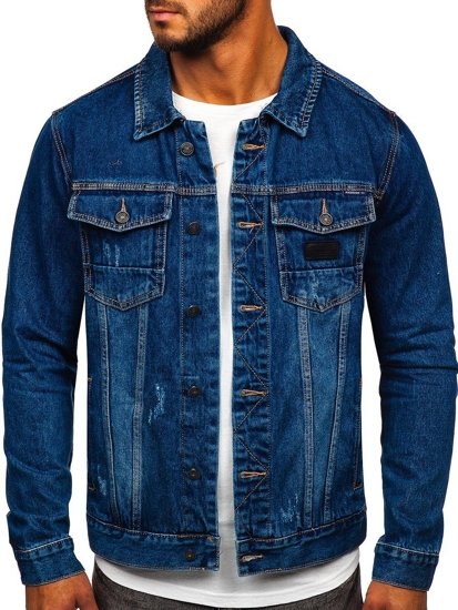 Granatowa jeansowa kurtka męska z kapturem Denley RB9824-1