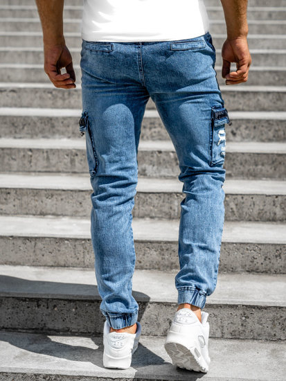 Granatowe spodnie jeansowe joggery bojówki męskie Denley HY851