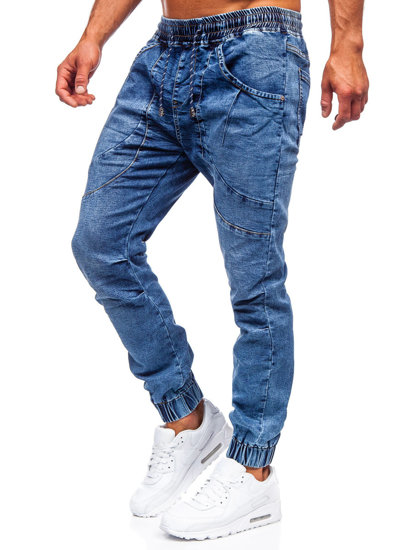 Granatowe spodnie jeansowe joggery męskie Denley K10001-1