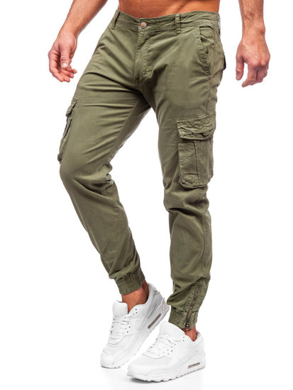 Khaki spodnie jeansowe joggery bojówki męskie Denley J679