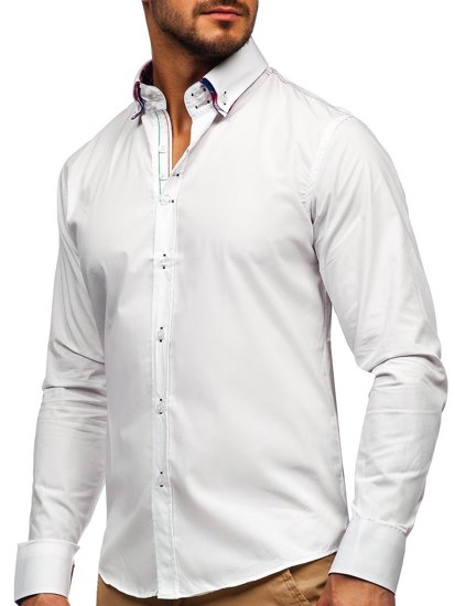 Koszula męska elegancka z długim rękawem biała Bolf 2705