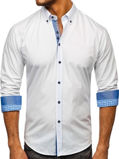 Koszula męska elegancka z długim rękawem biała Bolf 8838-1
