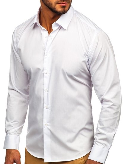 Koszula męska elegancka z długim rękawem biała Denley 0001