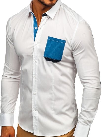 Koszula męska elegancka z długim rękawem biała Denley 7192