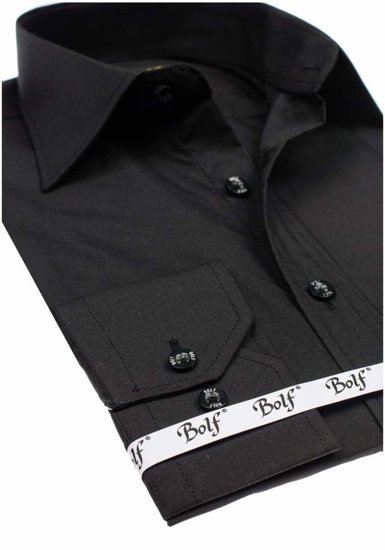 Koszula męska elegancka z długim rękawem czarna Bolf 1703