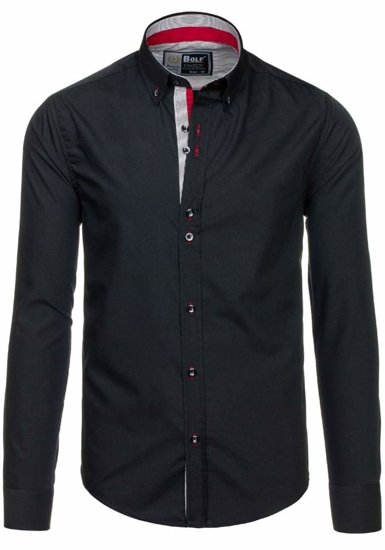 Koszula męska elegancka z długim rękawem czarna Bolf 5819
