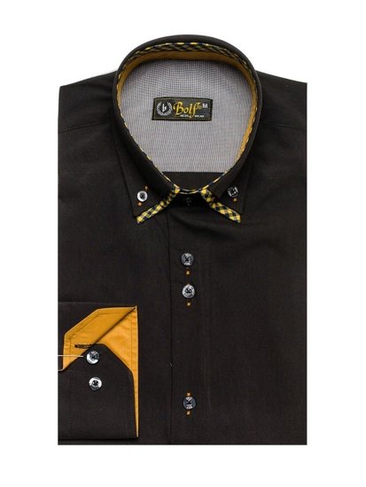Koszula męska elegancka z długim rękawem czarno-brązowa Bolf 4708