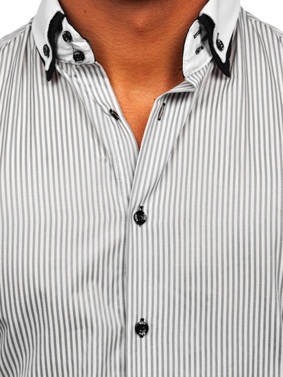 Koszula męska maklerka z długim rękawem szara Bolf 0909