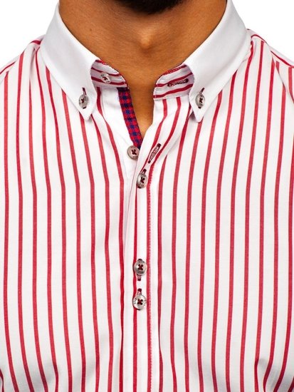 Koszula męska w paski z długim rękawem czerwona Bolf 9713